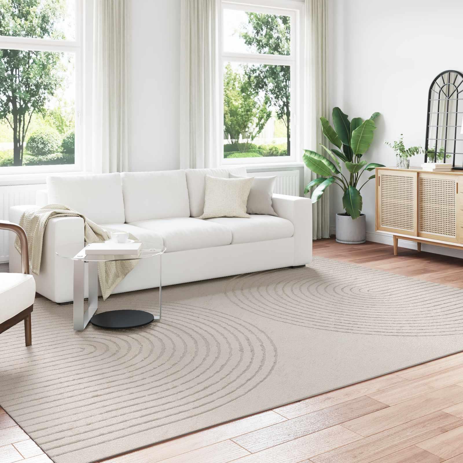 Områdetæppe rektangulært - creme 340 × 240 cm, polyester billede