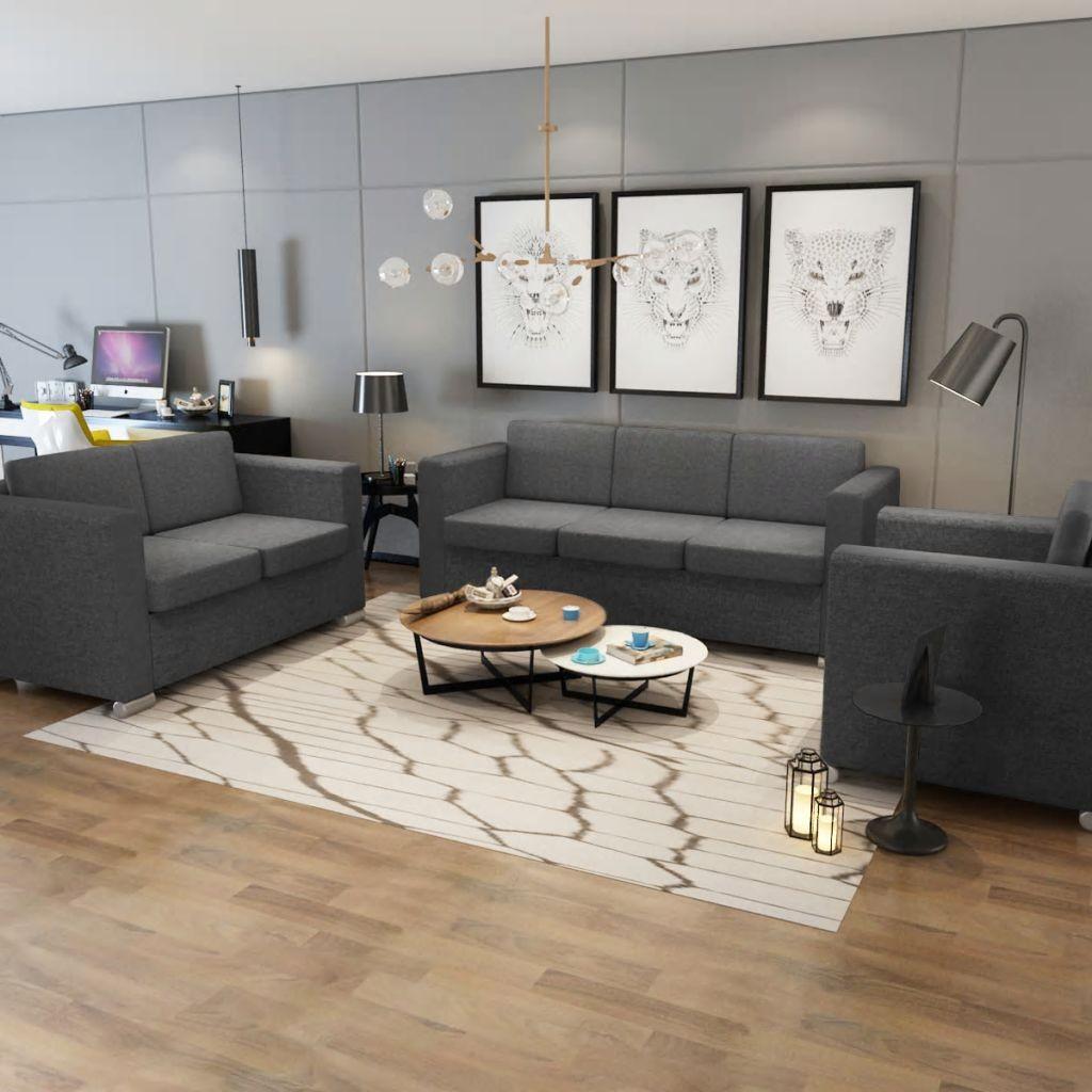 Sofasæt i tre dele stof mørkegrå