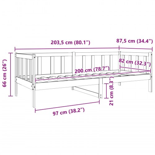 Sengestel med hovedgærde - voks brun 80 x 200 cm i massivt fyrretræ