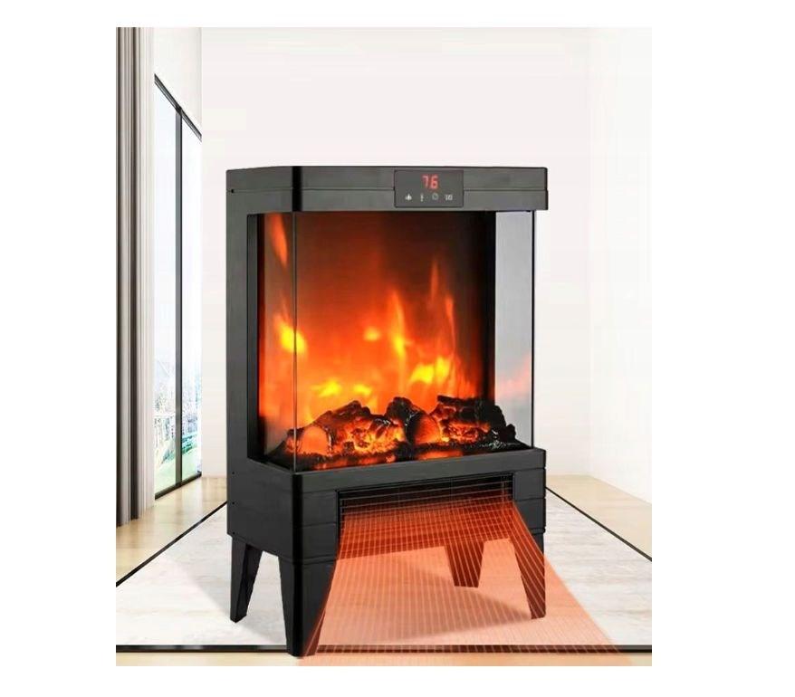 Elektrisk pejs/varmeblæser Q20P – sort, 1.800 W, fjernbetjening billede