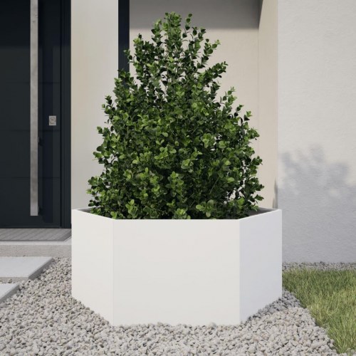 Sekskantet plantekasse i stål - hvid, 104 × 90 × 45 cm