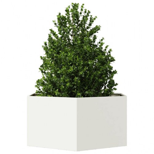 Sekskantet plantekasse i stål - hvid, 104 × 90 × 45 cm