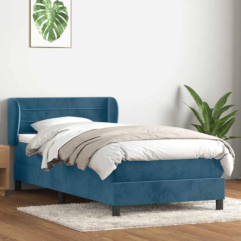 Kontinentalseng med madras mørkeblå 80x210 cm fløjl billede