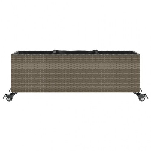 Plantekasse med hjul og 3 krukker 107 x 32 x 38 cm polyrattan grå