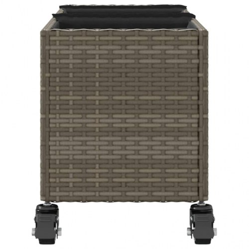 Plantekasse med hjul og 3 krukker 107 x 32 x 38 cm polyrattan grå
