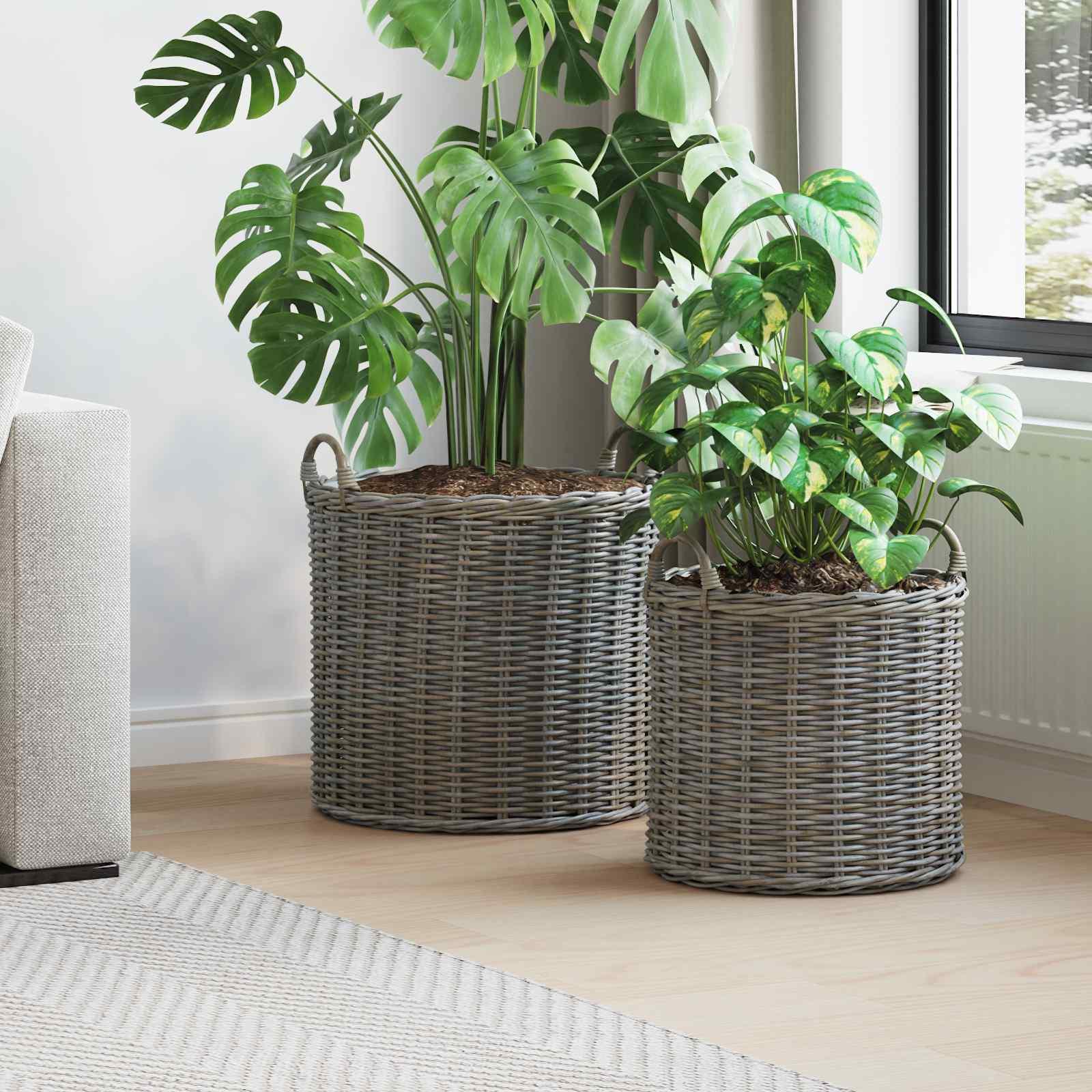 Plantekurv med opbevaring 2 stk Grå Lacak rattan billede