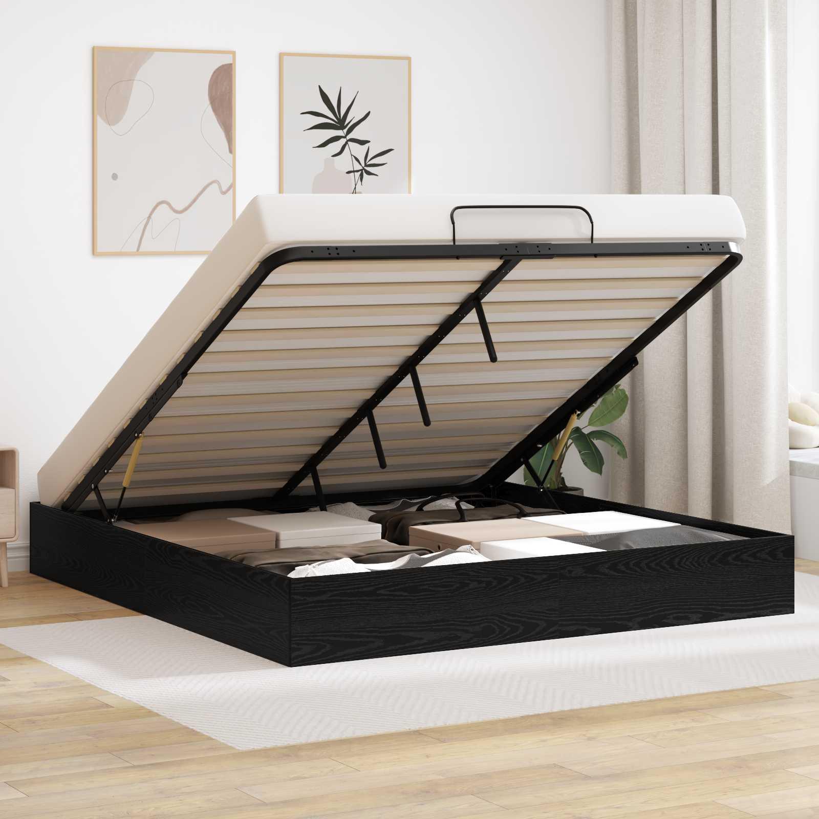 Ottoman Sengestel Sort eg 193 x 120 x 25 cm Spånplade billede