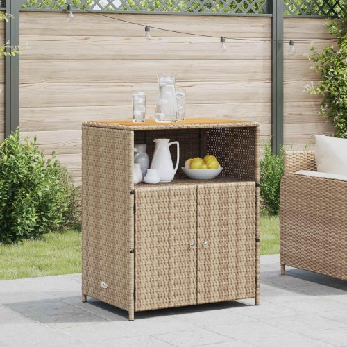 Rattan-skab med døre og trætop - beige 70 × 50 × 87 cm