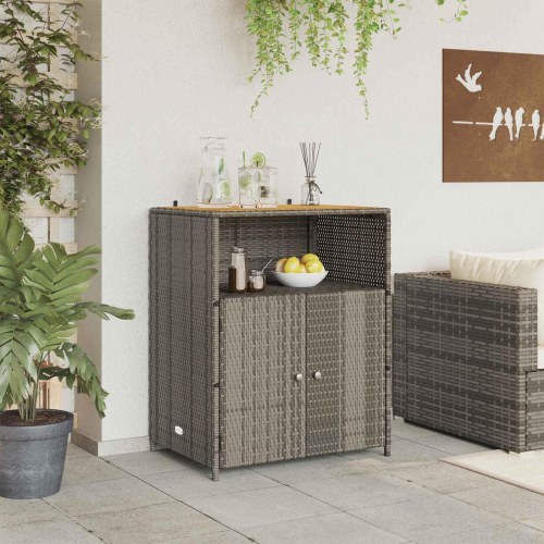 Kabinet med hylde - grå rattanlook, trætop 70 × 50 × 87 cm
