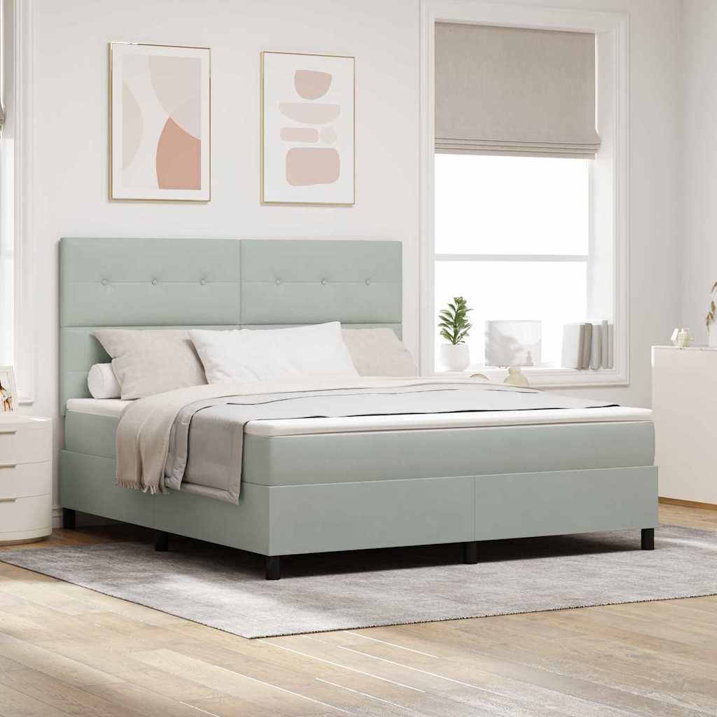 LED Box Spring Bed med madras Lysegrå 180 x 200 cm Stof billede