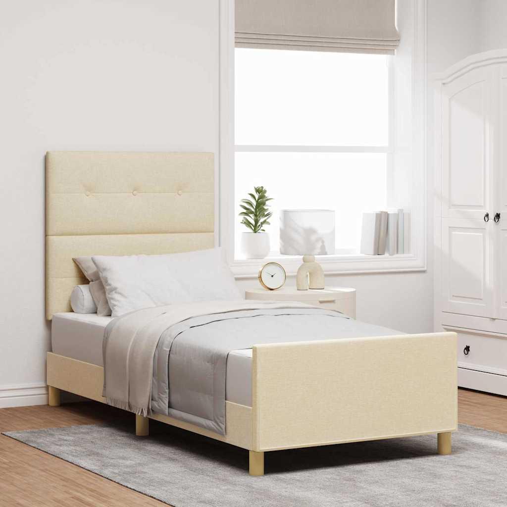 Sengestel med hovedgærde Creme 80 x 200 cm Stof billede