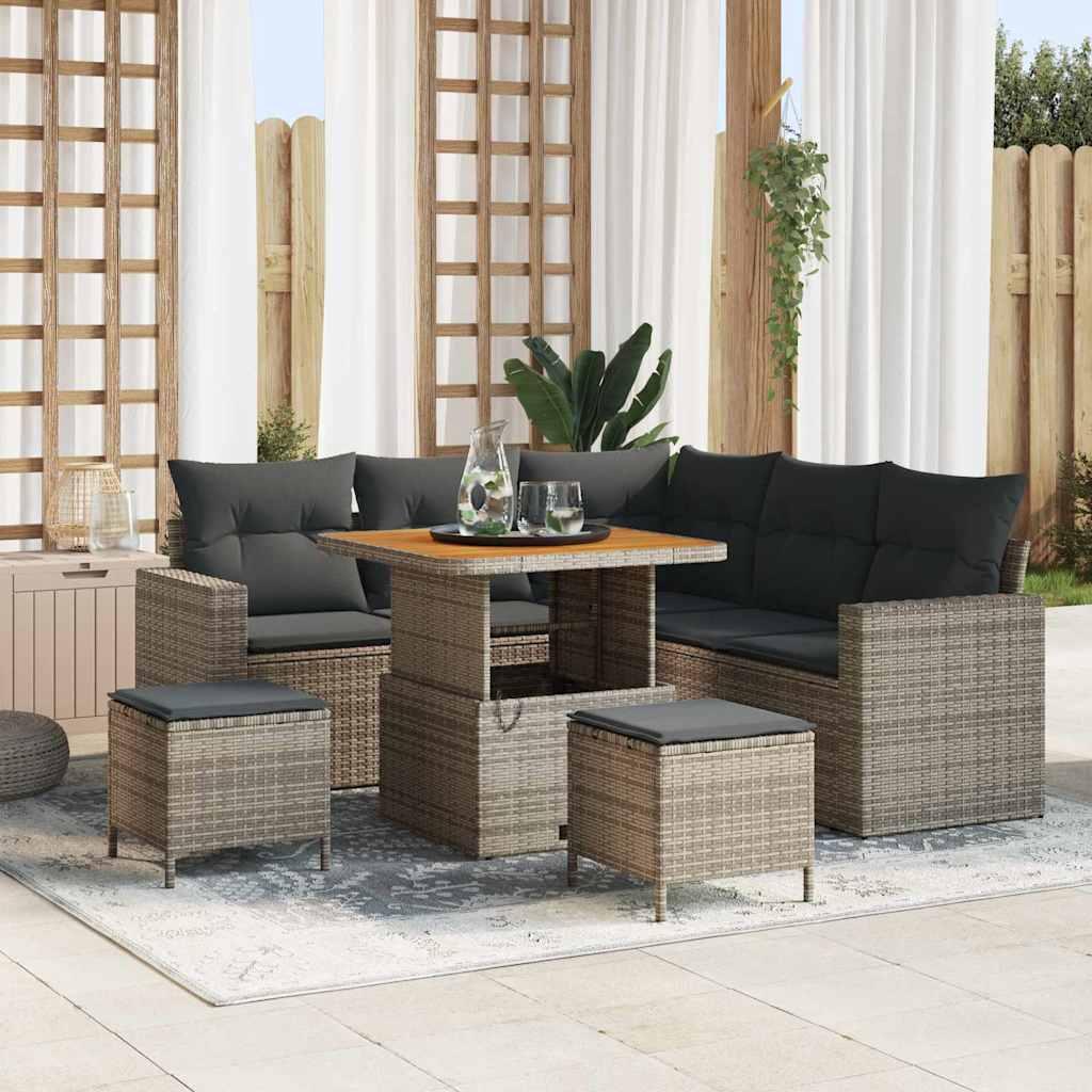 Havesofa Sæt 8 stk Grå Polyrattan og pulverlakeret stål billede
