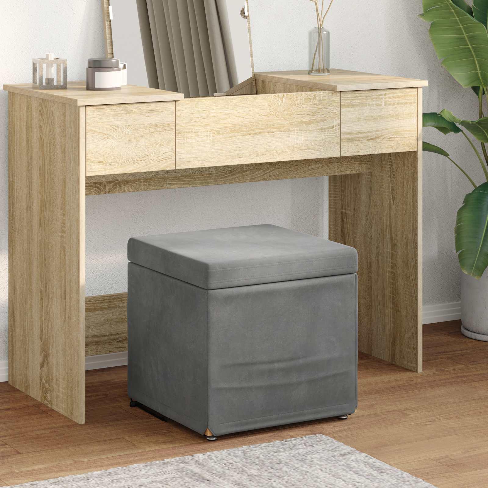Taburet Mørkegrå 41 x 41 x 40 cm Velour og konstrueret træ billede
