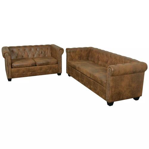 2-personers og 3-personers Chesterfield sofasæt brun