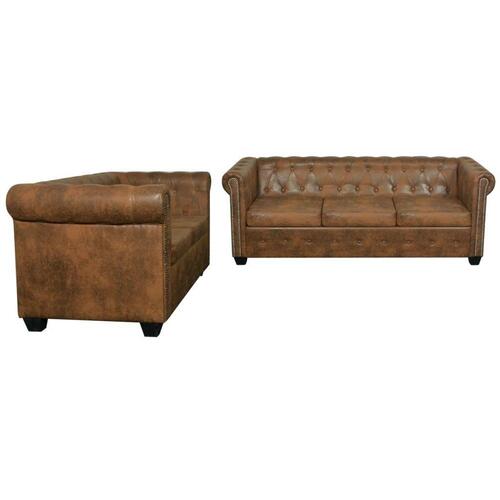 2-personers og 3-personers Chesterfield sofasæt brun