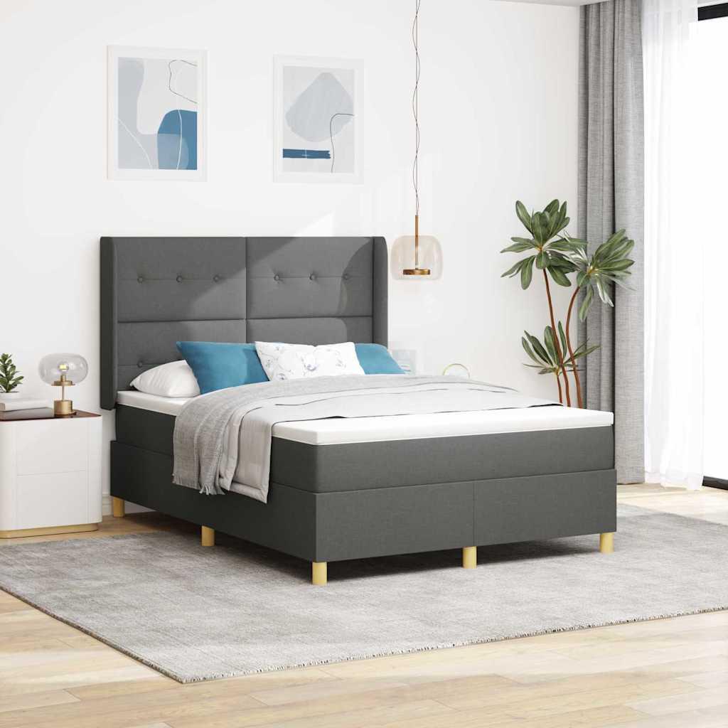 Kontinentalseng med madras med hovedgærde Grå 140 x 190 cm Stof billede
