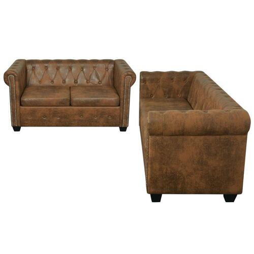 2-personers og 3-personers Chesterfield sofasæt brun