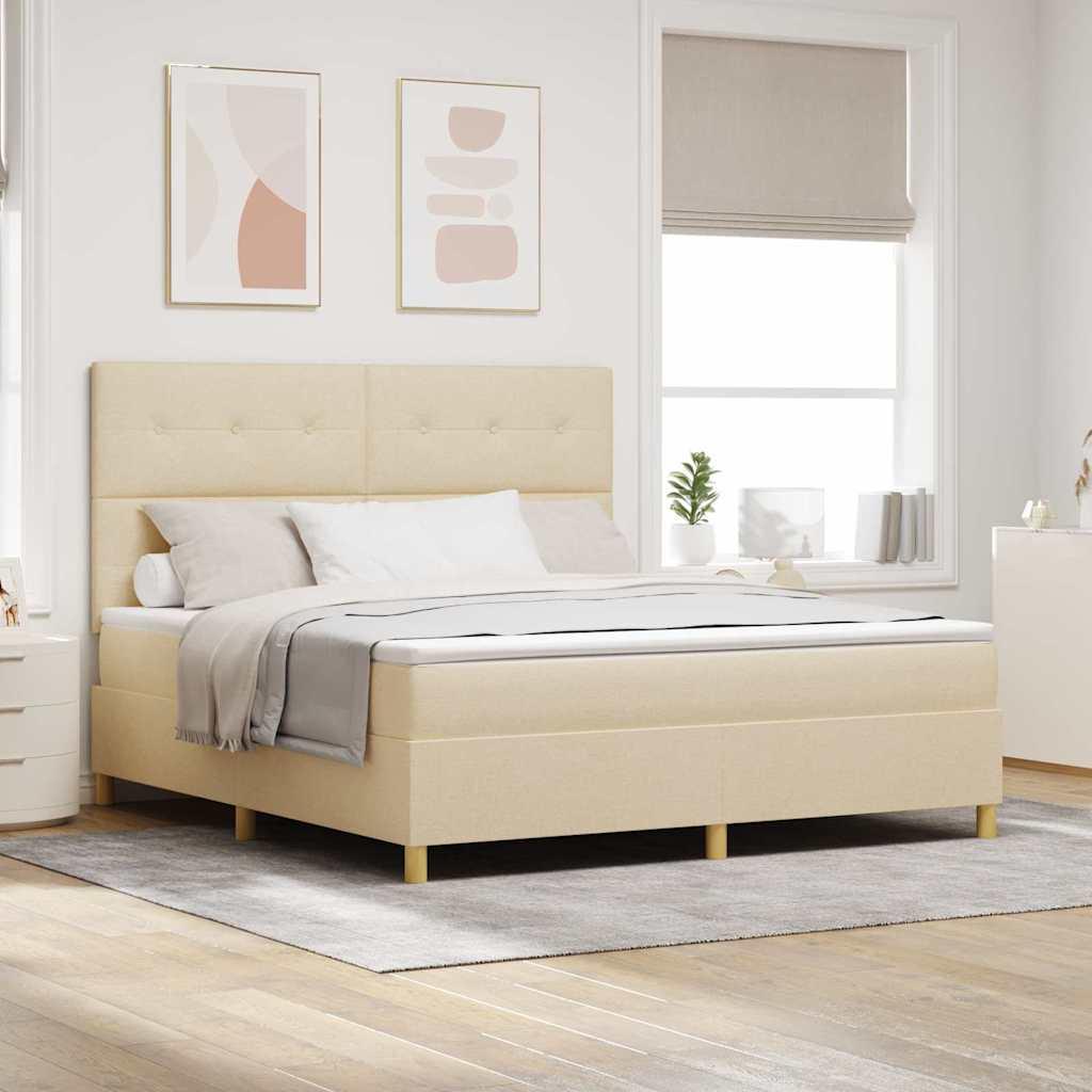 LED Box Spring Bed med madras Creme 180 x 200 cm Stof billede