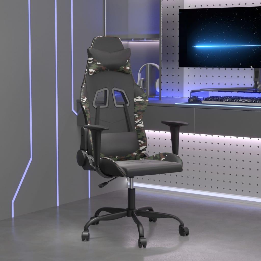 Gamingstol m. massagefunktion kunstlæder sort og camouflage billede