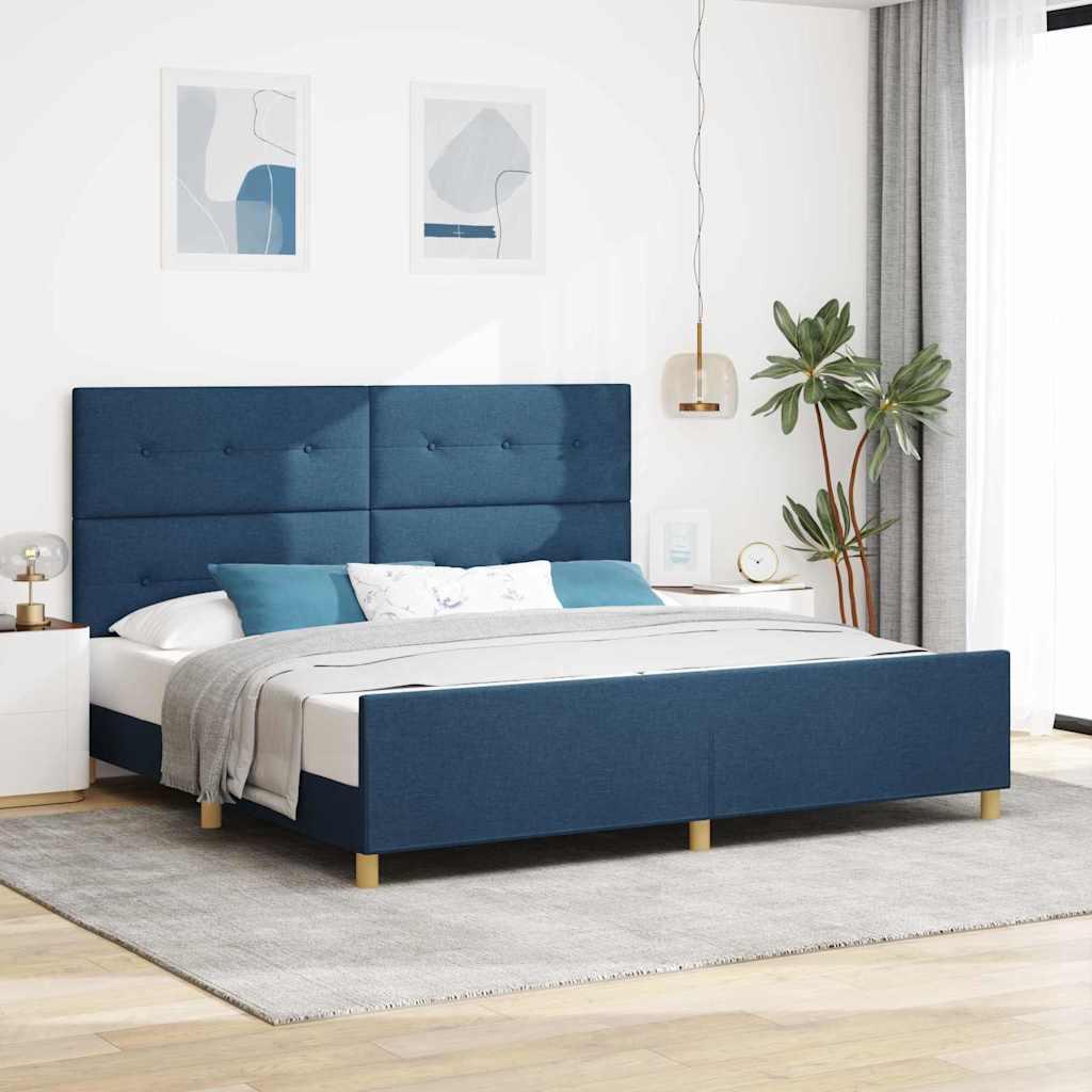 Sengestel med hovedgærde Blå 200 x 200 cm Stof billede