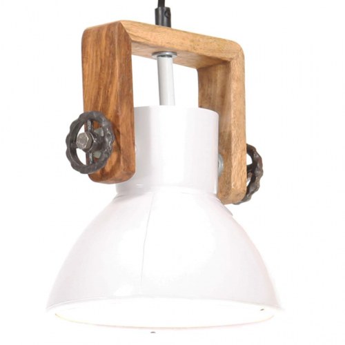Industriel hængelampe E27 25 W - rund 19 cm, hvid/mangotræ