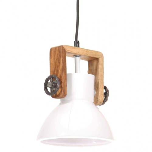Industriel hængelampe E27 25 W - rund 19 cm, hvid/mangotræ