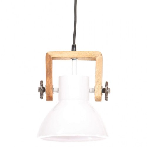Industriel hængelampe E27 25 W - rund 19 cm, hvid/mangotræ