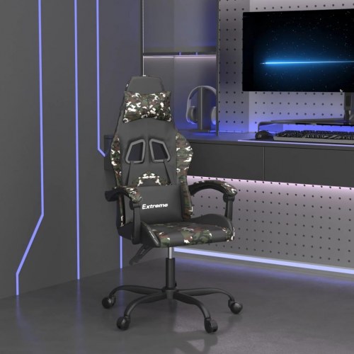 Drejelig gamingstol i kunstlæder - sort/camouflage med massagepude