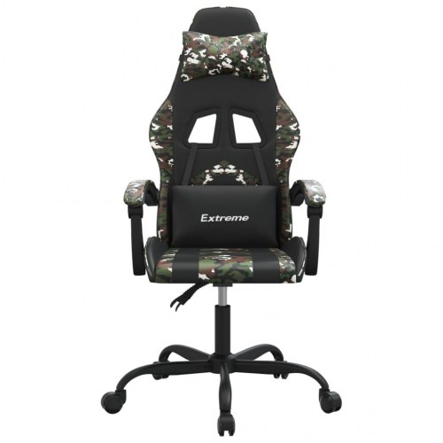 Drejelig gamingstol i kunstlæder - sort/camouflage med massagepude