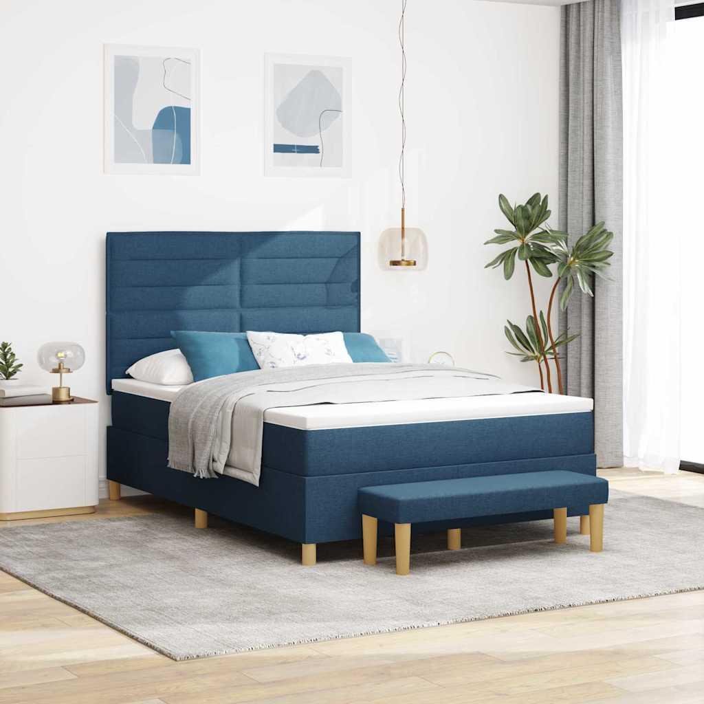 Kontinentalseng med madras med hovedgærde Blå 140 x 190 cm Stof billede
