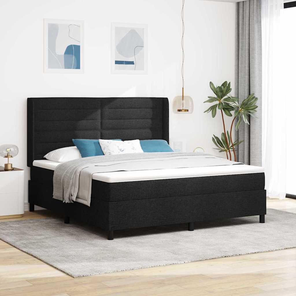 Kontinentalseng med madras Sort 200 x 180 cm Stof billede