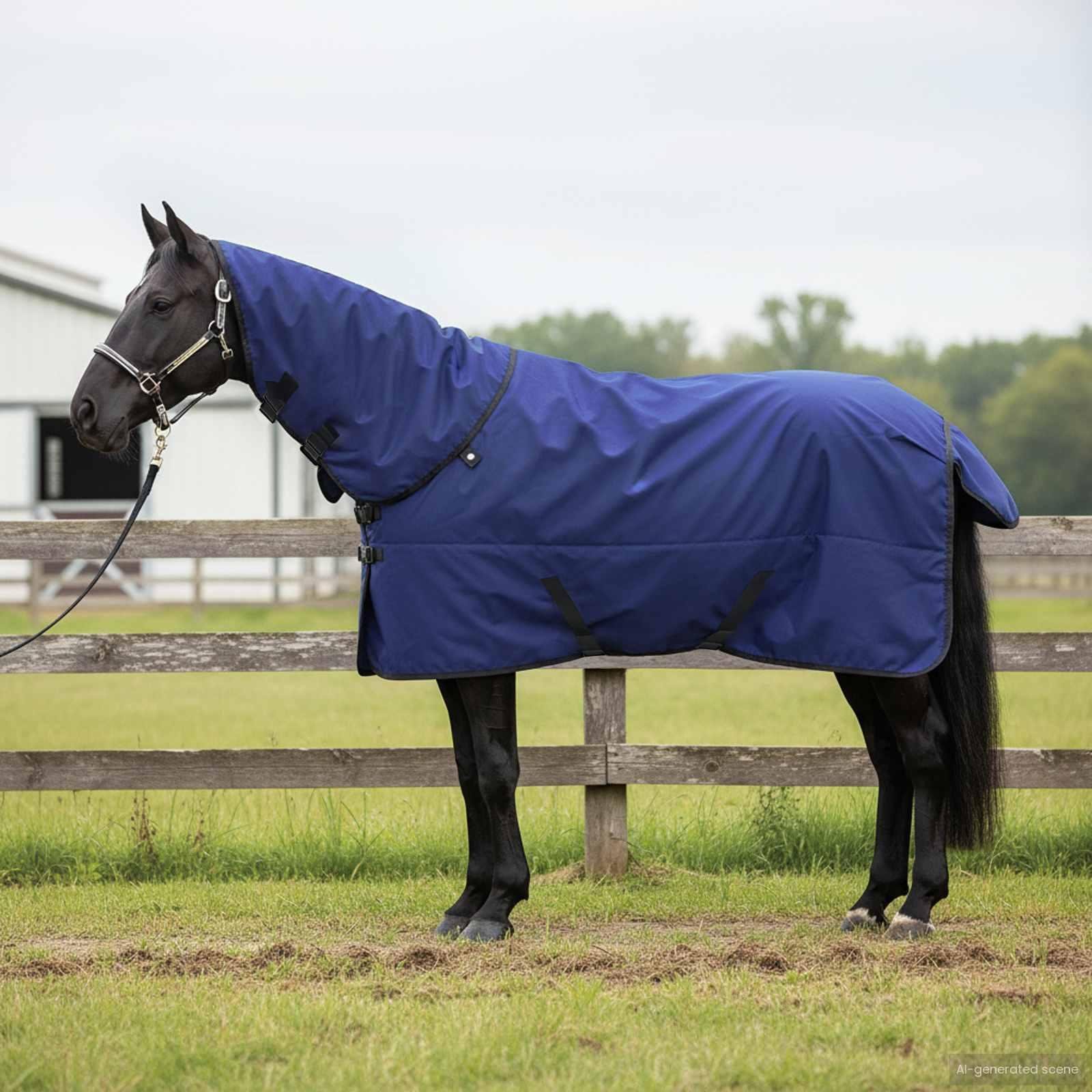 Hestetæppe Mørk Grøn og Sort 165 cm Polyester billede