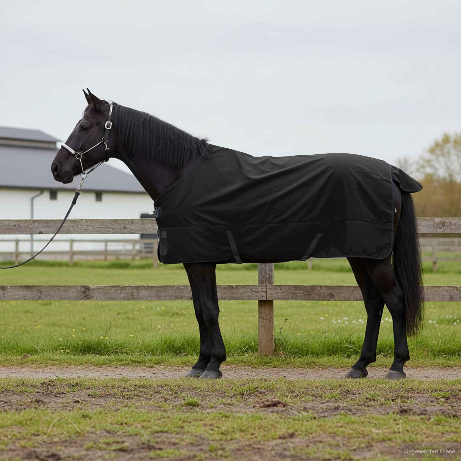 Hestetæppe Mørk Grøn og Sort 145 cm Polyester billede