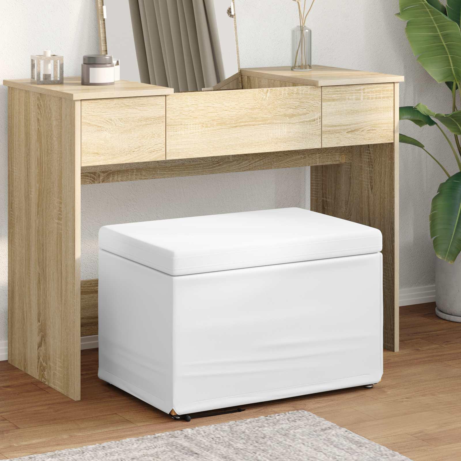 Taburet i hvidt faux læder 61 × 41 × 40 cm - kompakt skammel til hjemmet billede