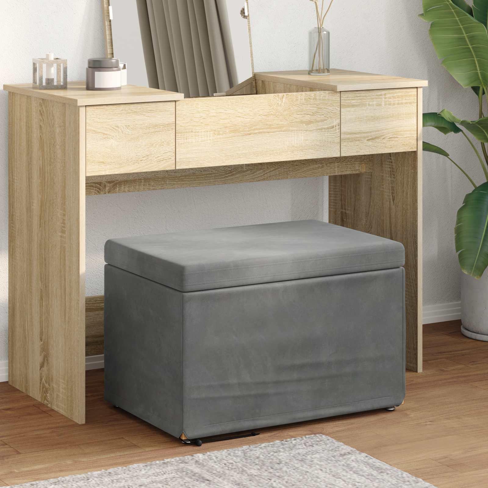 Taburet Mørkegrå 61 x 41 x 40 cm Velour og konstrueret træ billede