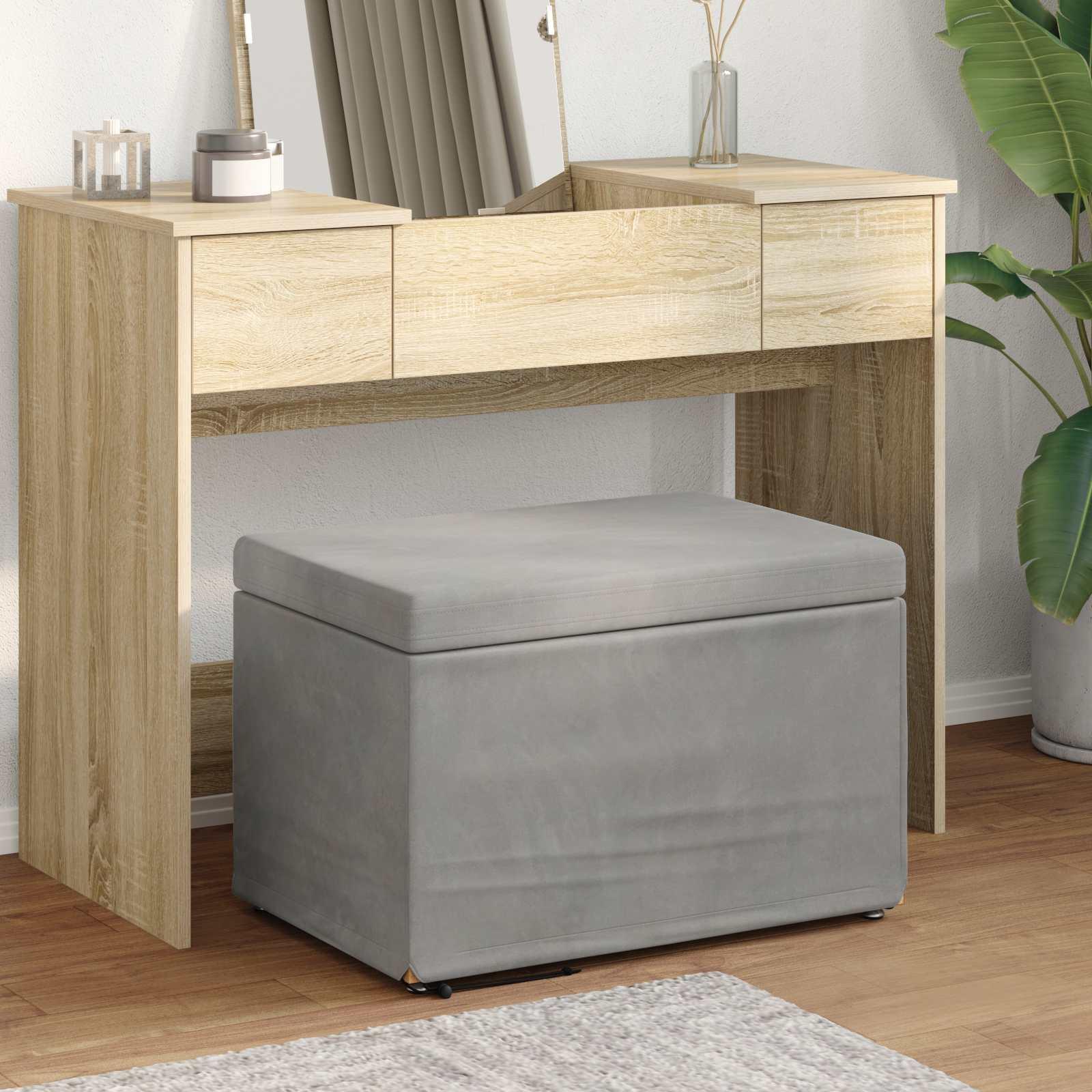 Taburet Lysegrå 61 x 41 x 40 cm Velour og konstrueret træ billede