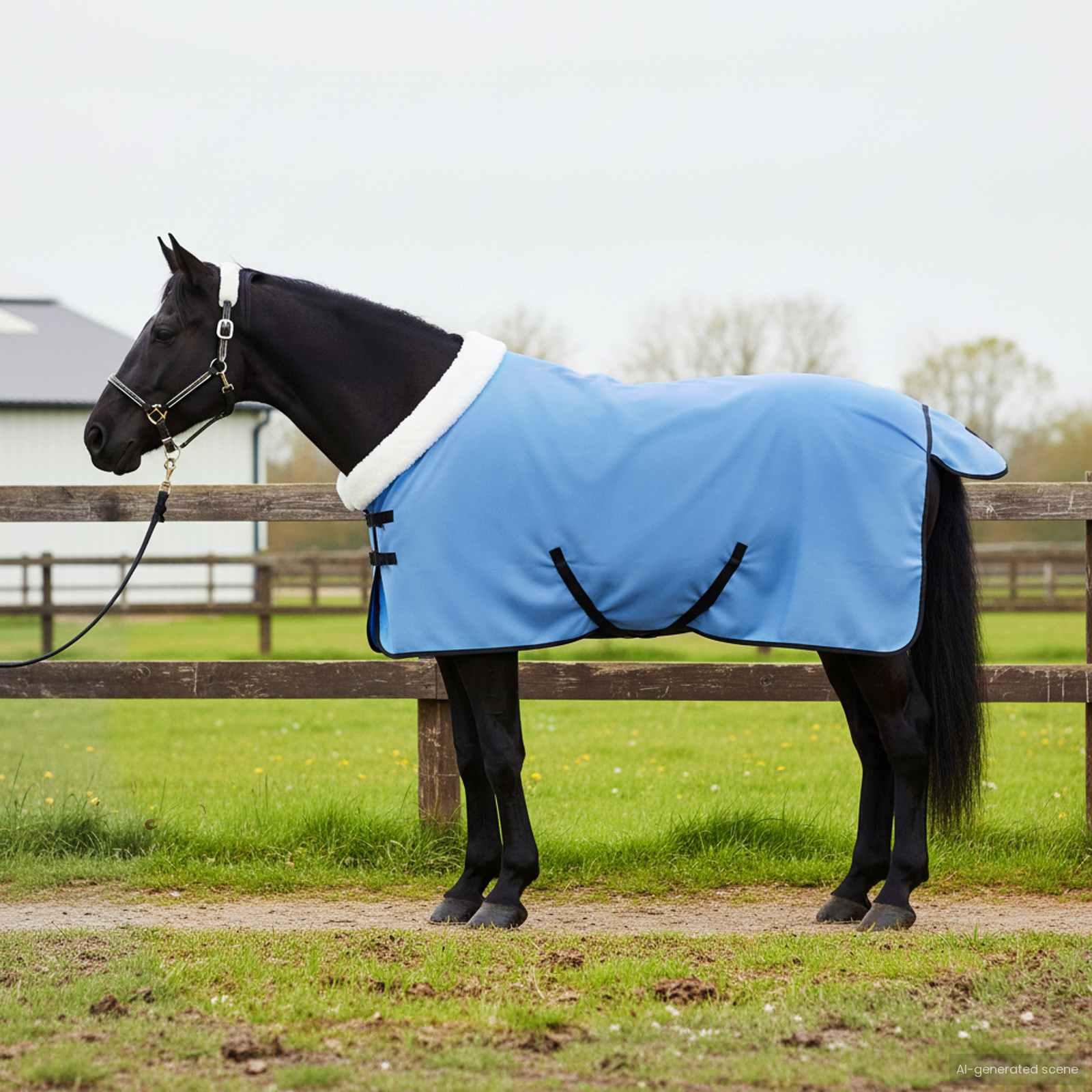 Hestetæppe i polar fleece - fuld neck, aqua, 115 cm billede
