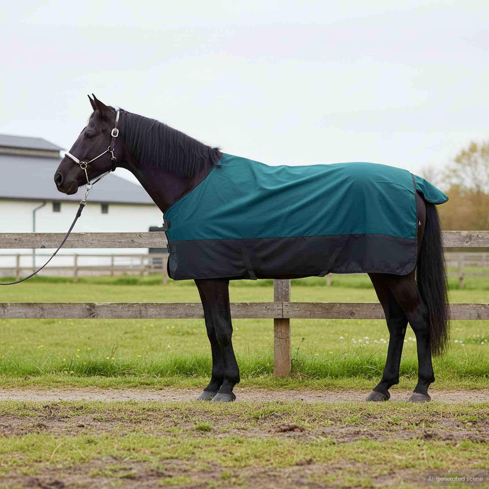 Hestetæppe Mørk Grøn og Sort 95 cm Polyester billede