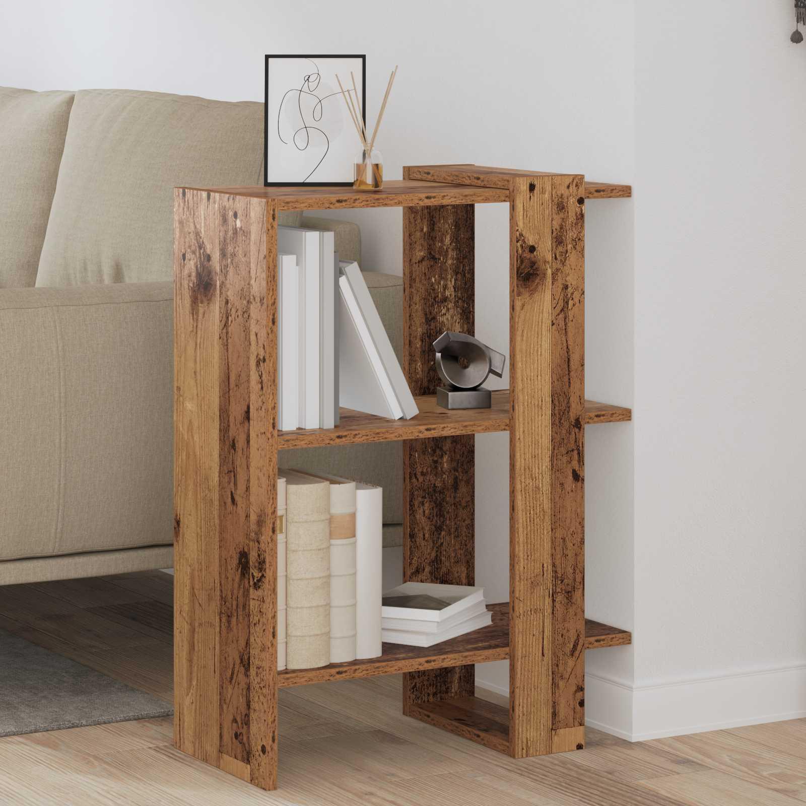 Bogreol i gammelt træ-look 52 × 25 × 71,5 cm - konstrueret træ billede