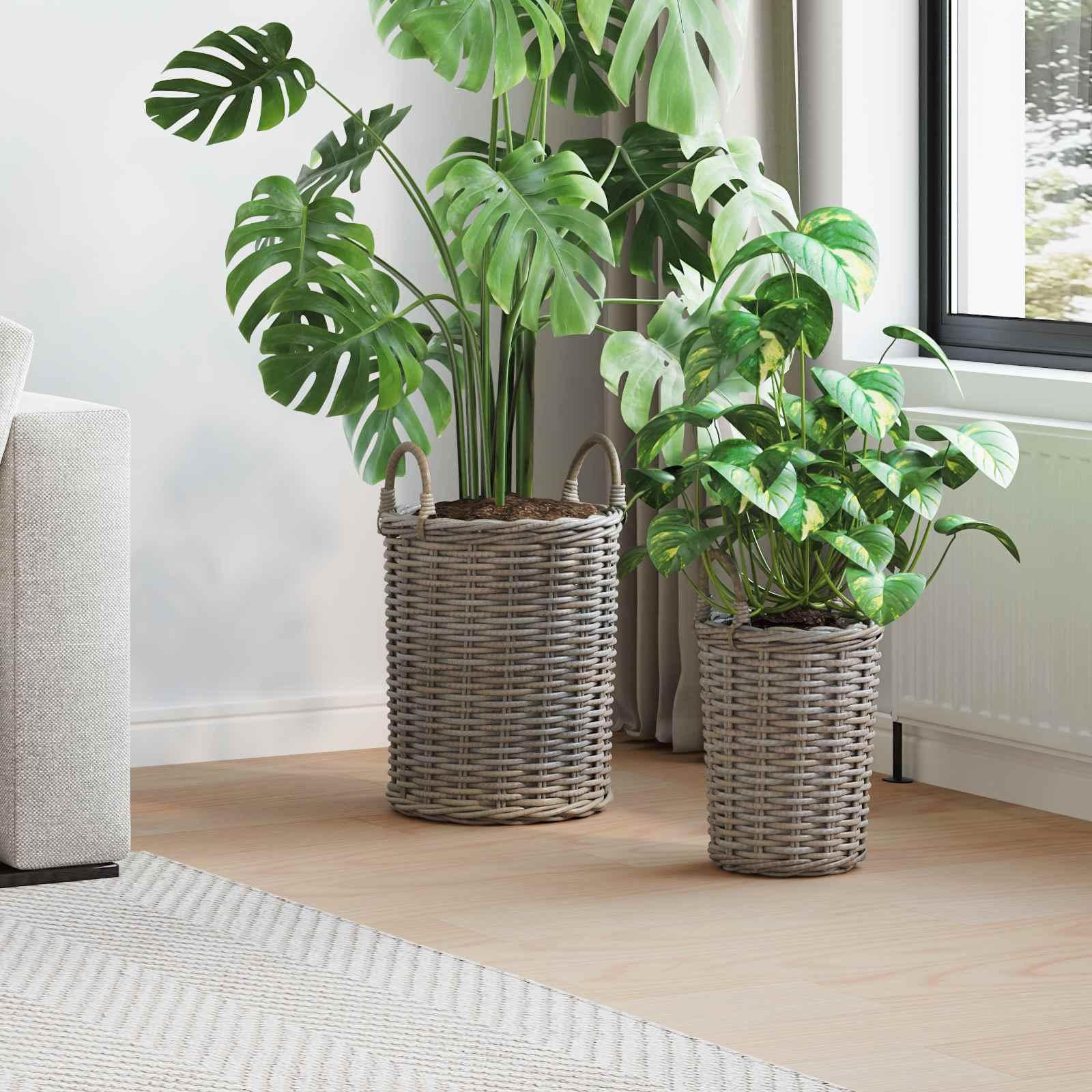 Planter Kurv med opbevaring 2 stk Grå Kubu rattan billede
