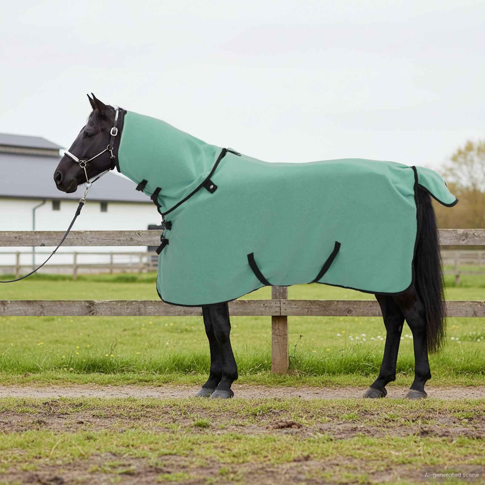 Hestetæppe med hals - speciel grøn, 105 cm, polyester billede