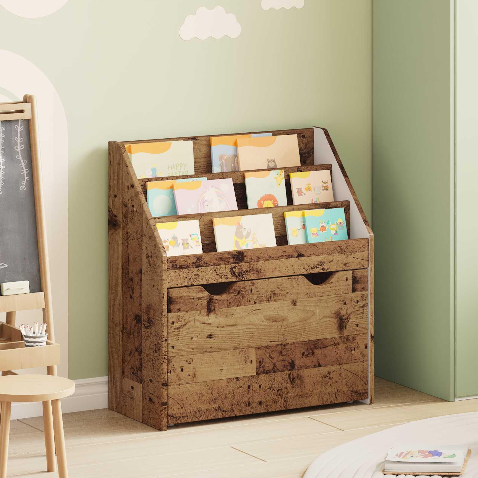 Børnebogreol Gammelt træ 60 x 29,5 x 69 cm Konstrueret træ billede