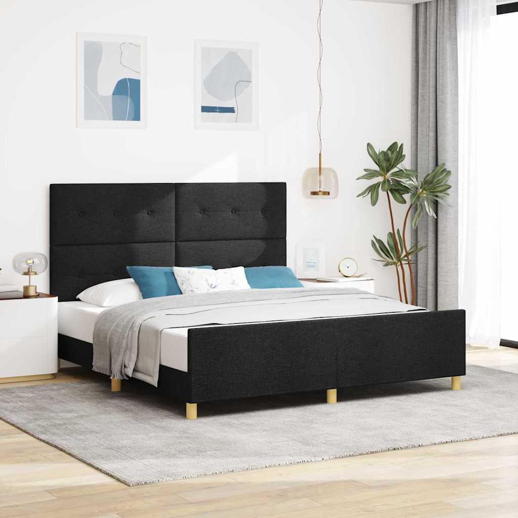Sengestel med hovedgærde Sort 180 x 200 cm Stof billede