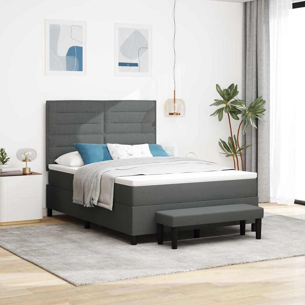 Kontinentalseng med madras Mørkegrå 140 x 190 cm Stof billede