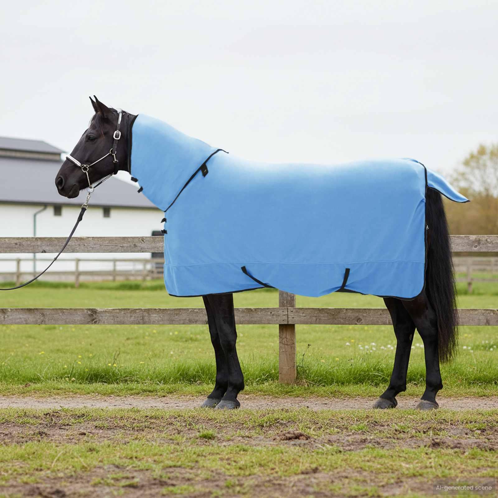 Hestetæppe med hals, fuld dækning - aqua, 125 cm, polyester billede