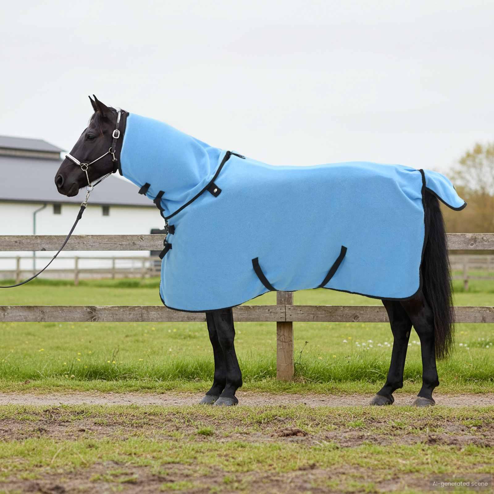 Hestetæppe med hals - polyester, fuld aqua, 105 cm billede