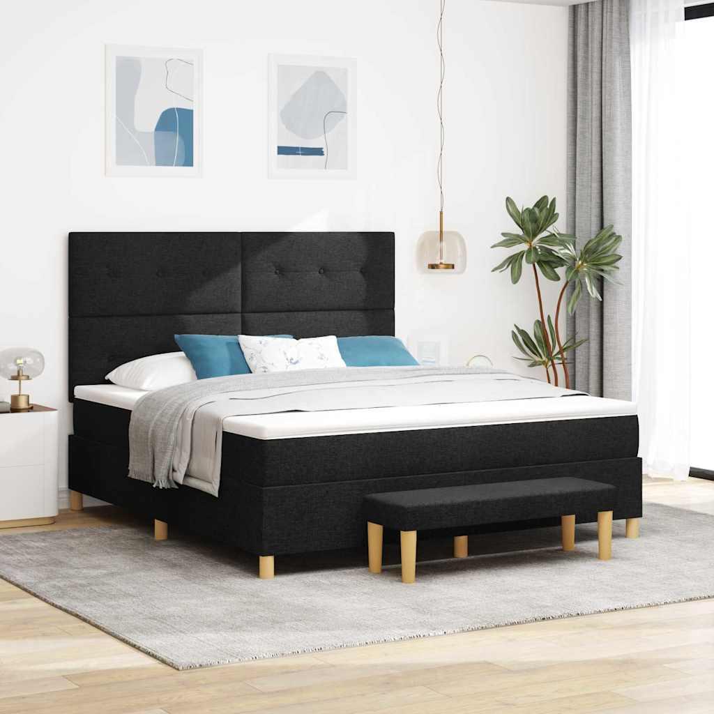 Kontinentalseng med madras Sort 180 x 200 cm Stof billede