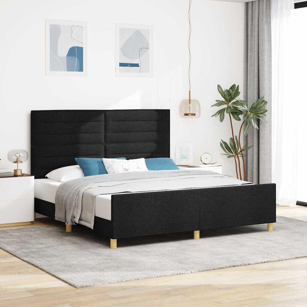 Sengestel med hovedgærde Sort 180 x 200 cm Stof billede