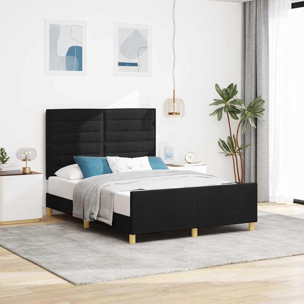 Sengestel med hovedgærde Sort 140 x 190 cm Stof billede