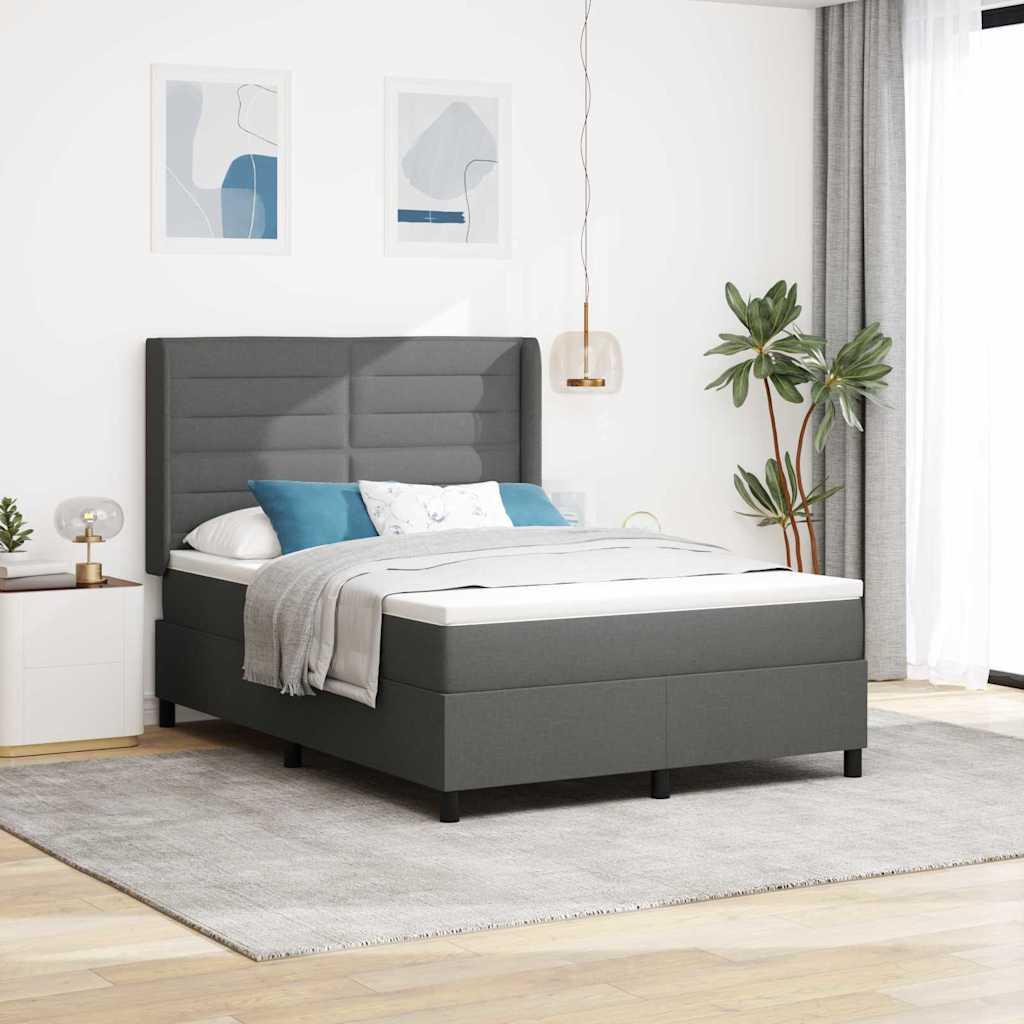 LED Box Spring Bed med madras Mørkegrå 140 x 200 cm Stof billede